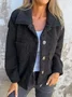 Damen Unifarben Hemdjacke Geknöpft verdicken Weit Teddy Jacke