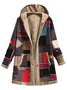 Damen Farbblock Kapuzenjacke mit Reißverschluss Vlies Vlies Weit Mantel
