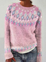 Damen Wolle/Stricken Ethnisch Geometrie Langarm Bequem Lässig Pullover