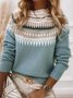 Damen Wolle/Stricken Ethnisch Geometrie Langarm Bequem Lässig Pullover