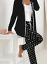 Damen Polka Dots Kapuze Langarm Bequem Lässig Mantel mit Hosen Zweiteiliges Set