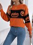 Damen Wolle/Stricken Halloween Langarm Bequem Lässig Pullover