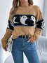 Damen Wolle/Stricken Halloween Langarm Bequem Lässig Pullover