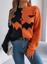 Damen Wolle/Stricken Halloween Langarm Bequem Lässig Pullover