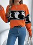 Damen Wolle/Stricken Halloween Langarm Bequem Lässig Pullover