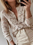 Damen Wolle/Stricken Unifarben Langarm Bequem Lässig Spitze Strickjacke