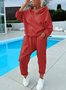 Damen Unifarben Langarm Bequem Lässig Bluse mit Hose Zweiteiliges Set