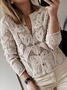 Damen Wolle/Stricken Unifarben Langarm Bequem Lässig Spitze Strickjacke