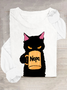 Lässig Katze Rundhals Langarm T-Shirt