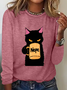 Lässig Katze Rundhals Langarm T-Shirt