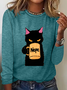 Lässig Katze Rundhals Langarm T-Shirt