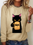 Lässig Katze Rundhals Langarm T-Shirt