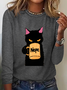 Lässig Katze Rundhals Langarm T-Shirt