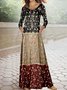 Damen Geblümt Schalkragen Langarm Bequem Lässig Maxikleid