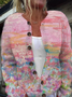 Damen Gestrickt Abstrakt Langarm Bequem Lässig Strickjacke