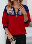 Retro Rundhals Farbblock Sweatshirt Reißverschluss