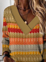 Lässig V-Ausschnitt Gestreift Sweatshirt