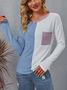 Lässig Farbblock Rundhals Langarm T-Shirt