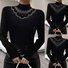 Rollkragen Langarm Unifarben Warmbohren Regelmäßig Mikroelastizität Weit Bluse für Damen