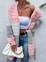 Damen Wolle/Stricken Gestreift Langarm Bequem Lässig Strickjacke