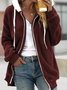 Damen Unifarben Reißverschluss verdicken Weit Teddy Jacke