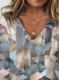 Lässig Geometrisch V-Ausschnitt Langarm T-Shirt