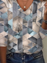 Lässig Geometrisch V-Ausschnitt Langarm T-Shirt