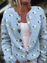 Damen Gestrickt Farbblock Langarm Bequem Lässig Strickjacke