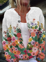 Damen Gestrickt Geblümt Langarm Bequem Retro Strickjacke