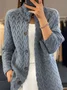 Damen Wolle/Stricken Unifarben Langarm Bequem Lässig Strickjacke