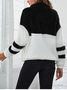 Lässig Schalkragen Farbblock Sweatshirt Reißverschluss