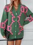 Damen Wolle/Stricken Abstrakt Langarm Bequem Lässig Strickjacke