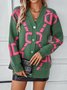 Damen Wolle/Stricken Abstrakt Langarm Bequem Lässig Strickjacke