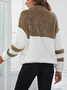 Lässig Schalkragen Farbblock Sweatshirt Reißverschluss