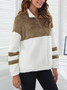 Lässig Schalkragen Farbblock Sweatshirt Reißverschluss