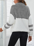 Lässig Schalkragen Farbblock Sweatshirt Reißverschluss