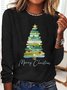 Lässig Weihnachtsbaum Rundhals Langarm T-Shirt