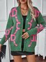 Damen Wolle/Stricken Abstrakt Langarm Bequem Lässig Strickjacke