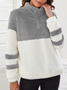 Lässig Schalkragen Farbblock Sweatshirt Reißverschluss