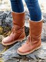 Retro Unifarben Tragbar Schnürung Blockabsatz Schneestiefel