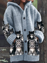 Damen Wolle/Stricken Katze Langarm Bequem Lässig Strickjacke