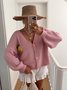 Damen Wolle/Stricken Farbblock Langarm Bequem Lässig Strickjacke