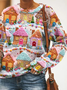 Lässig Rundhals Weihnachten Sweatshirt Reißverschluss
