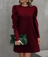 Damen Unifarben Rundhals Langarm Bequem Lässig Midikleid