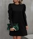 Damen Unifarben Rundhals Langarm Bequem Lässig Midikleid
