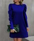 Damen Unifarben Rundhals Langarm Bequem Lässig Midikleid