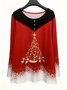 Rundhals Langarm Weihnachten Regelmäßig Mikroelastizität Weit Bluse für Damen