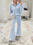 Damen Unifarben Zweiteiliges Set Täglich Langarm Lässig Frühling/Herbst Bluse mit Hose Matching Set