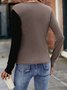 Lässig Unifarben V-Ausschnitt Langarm T-Shirt
