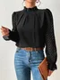 Lässig Unifarben Mock Neck Langarm T-Shirt